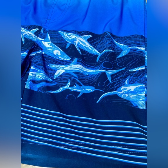 Swim Trunks Blue Boy Size 10 Shark Print Board Shorts - Picture 5 of 8